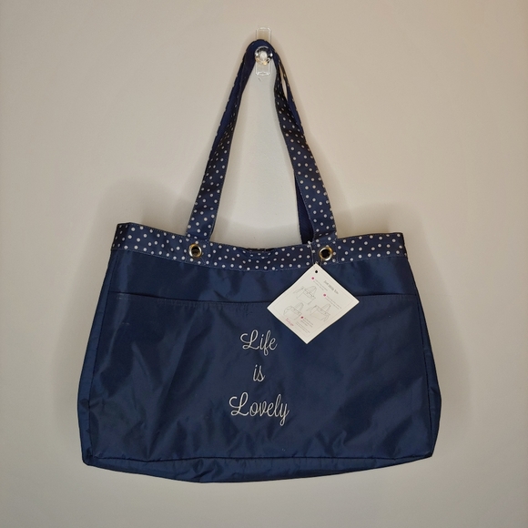 Thirty One Navy Dancing Dot Life is Lovely Soft Utility Tote bag NWT - Picture 13 of 14
